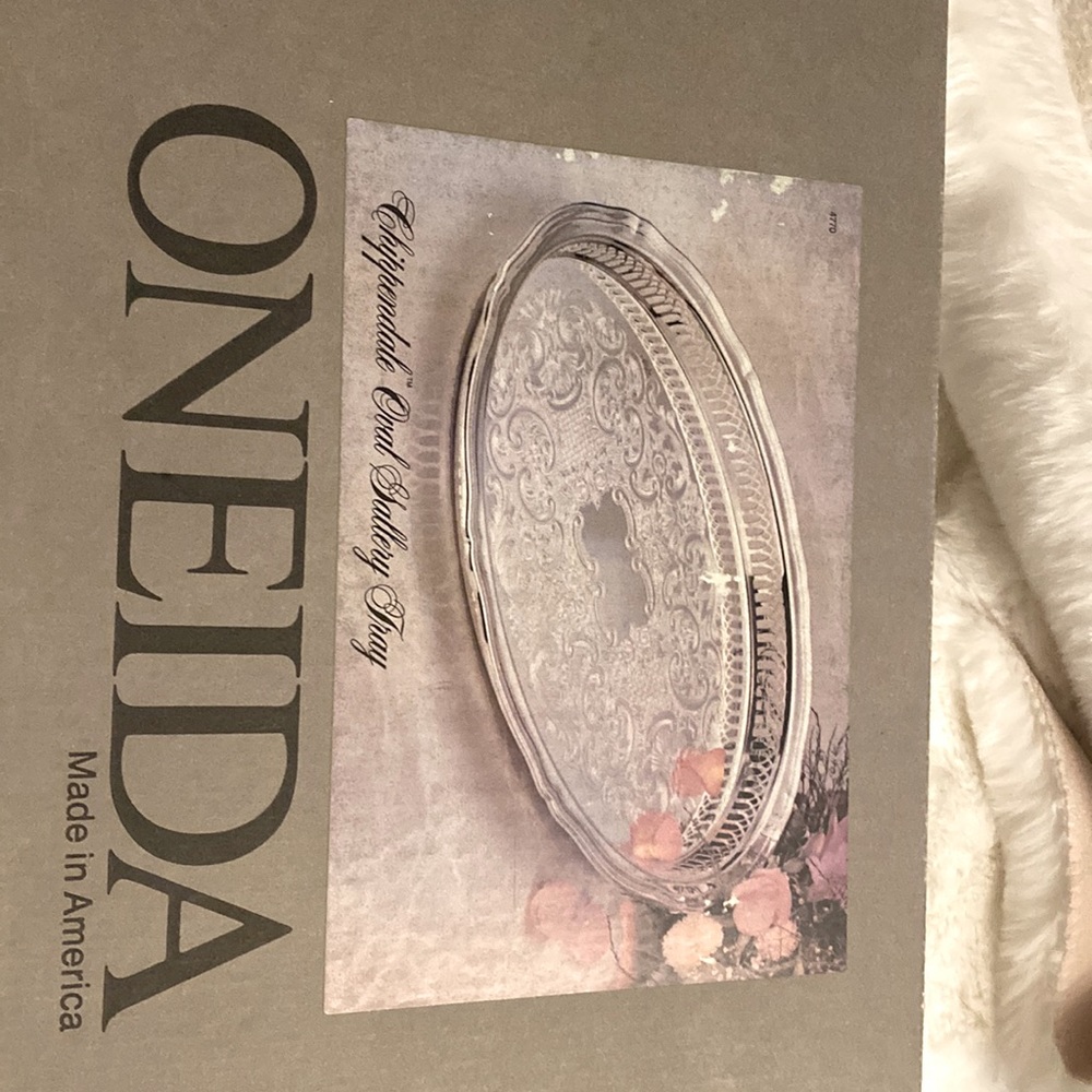 New In Box Serving Tray, Oval Chippendale Platter, Vintage Etched Decor Tray